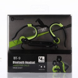 Ear Hook Wireless Bluetooth Stereo Sports Headset BT9 (Black Green)